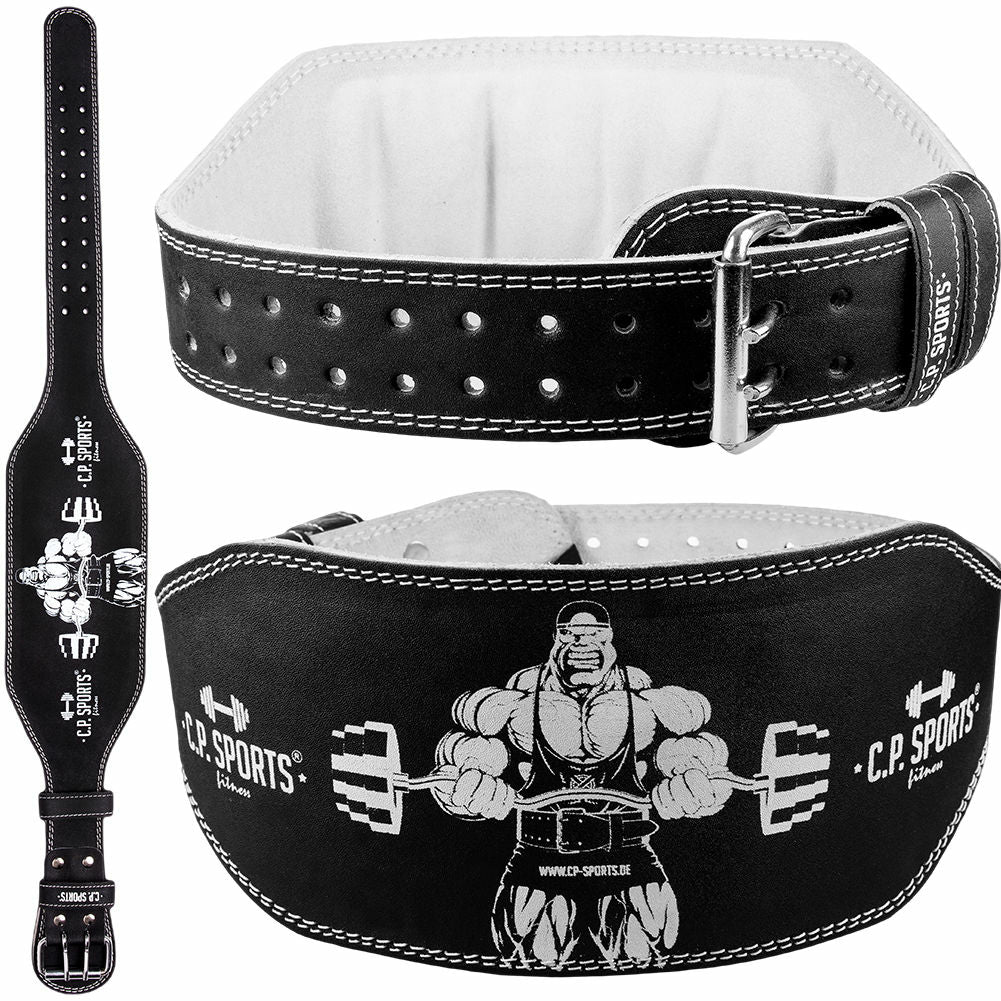 Gewichthebergürtel Leder - extra breit mit Bodybuilder C.P. Sports